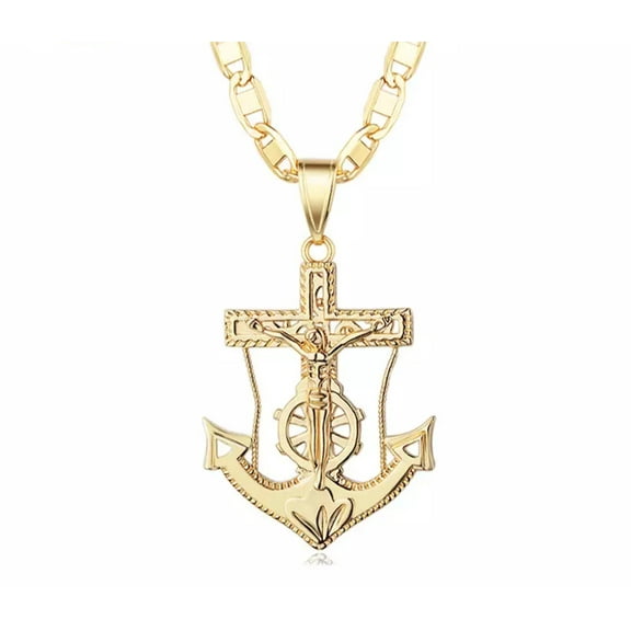 JoeytheJewelryNY 18k Layered Real Gold Filled jesus anchor pendant charm with necklace chain 24 inches #8