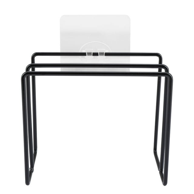 Wall mounted Self adhesive Lid Cutting Chopping Board Rack Holder Kitchen Organizer (Black)