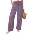 thumbnail image 2 of Linen Cotton Casual Pants For Women Pull On Picnic Outfits Drawstring Waist Elastic Waist With Pockets Summer Straight Leg Everyday Comfort Road Trip Purple XL, 2 of 7