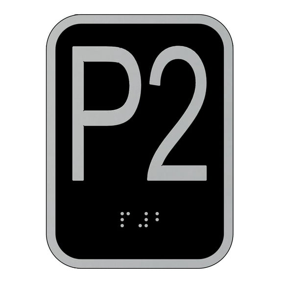Elevator floor number P2 sign- Elevator Jamb Plate P2 ( 3x4, cast Iron, Black, Double sided tape) -ref17222