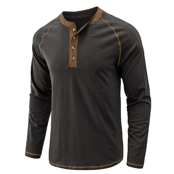 Camisas de Hombre Camisas de Manga Larga Jersey Con Botón Fondo de Cuello Redondo Top Odeerbi ODB176023