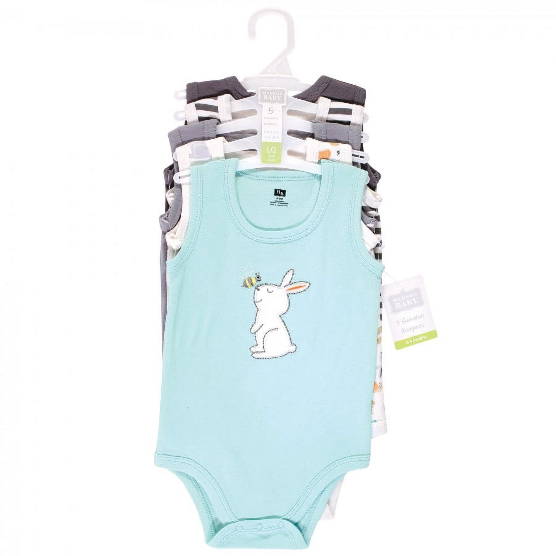 Hudson Baby Unisex Baby Cotton Sleeveless Bodysuits, Bunny And Bee, 0-3 Months