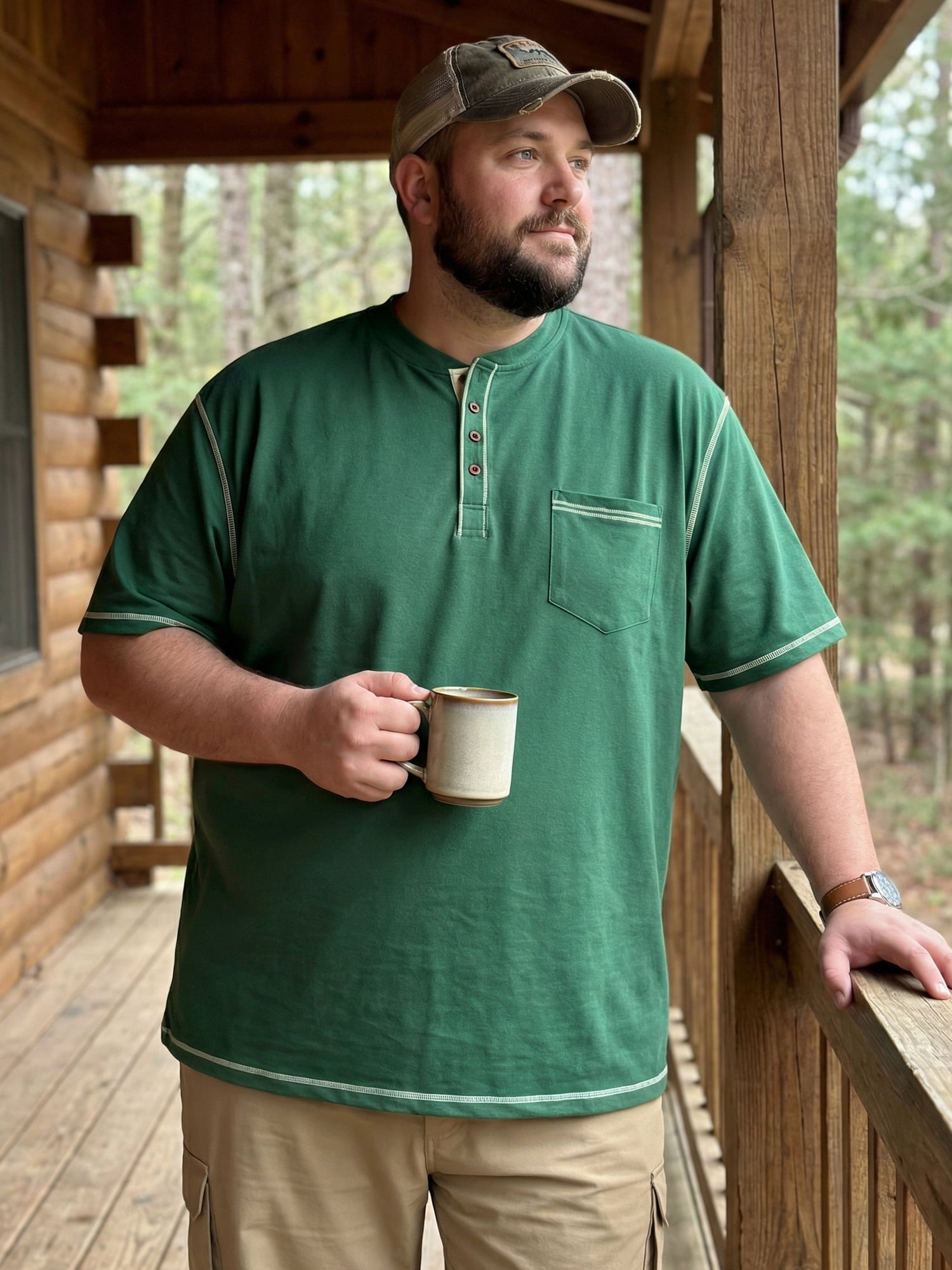 DARING DIVA Men's Big Tall Contrast Trim Button Down Short Sleeve Shirts 3XL Green