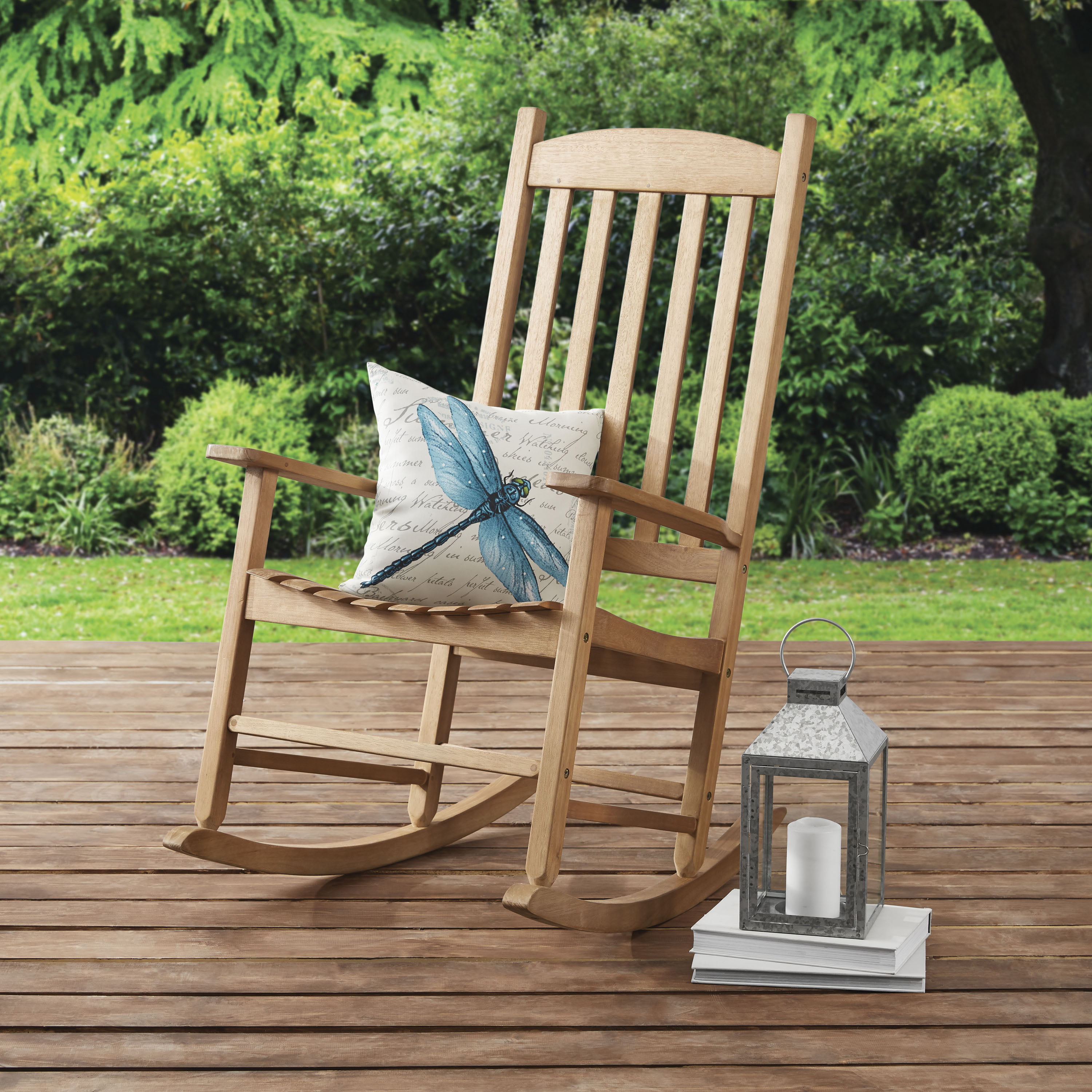 Mainstays Solid Wood Slat Outdoor Rocking Chair Walmart