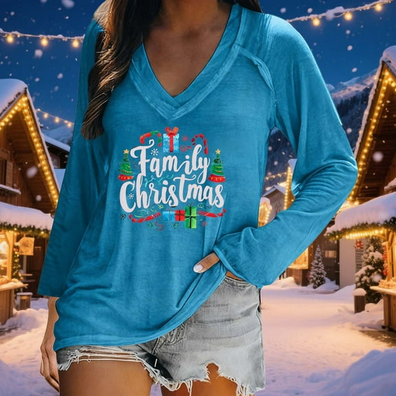 Ailaofu Christmas Palm Tree Shirt for Women Hawaiian Beach Tropical Christmas Palm Tree Shirts Xmas Holiday Long Sleeve T Shirt