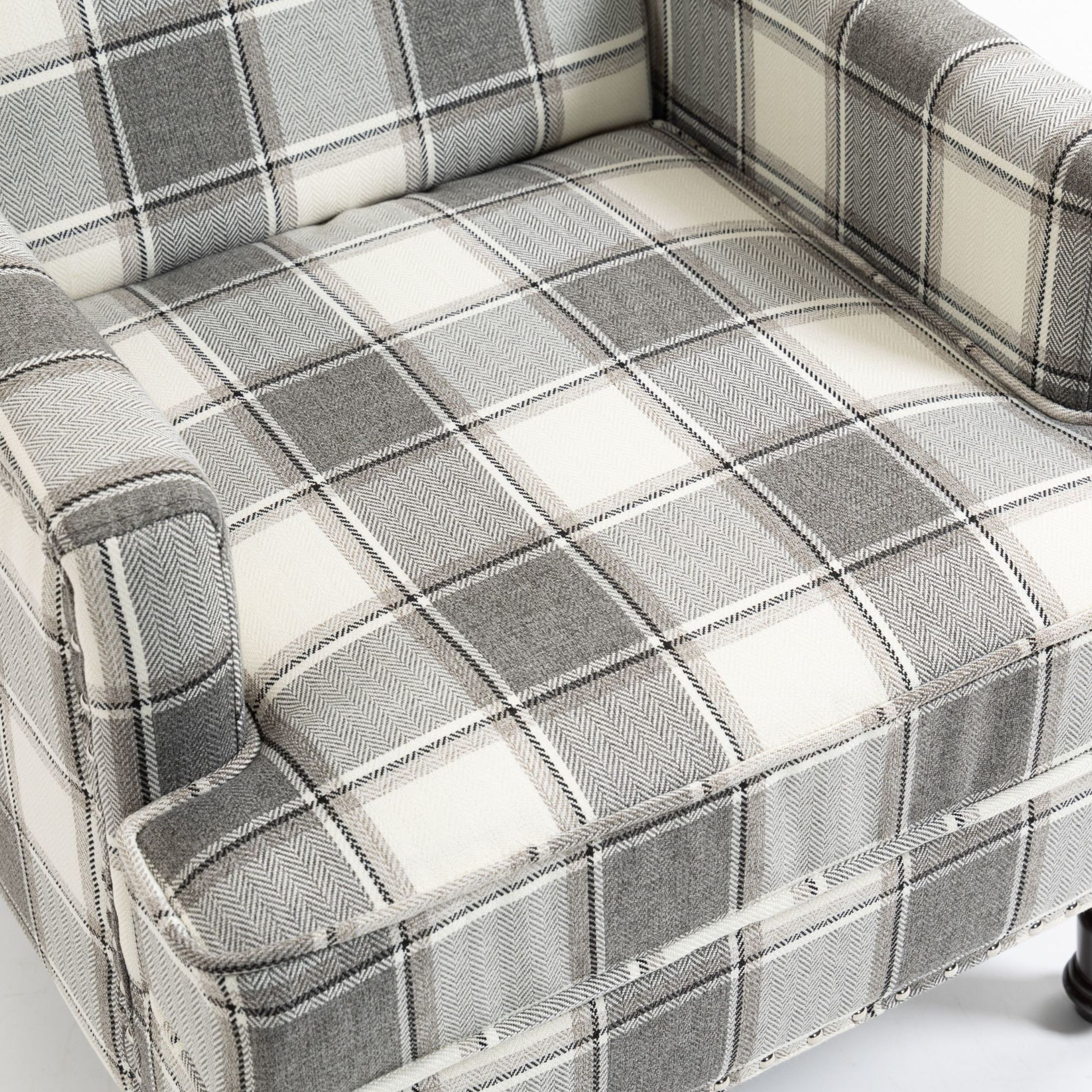 GDF Studio Zerra Vintage Upholstered Armchair with Solid Wood Legs & Nailhead Trim, Classic Stripes Accent Chair, Grey