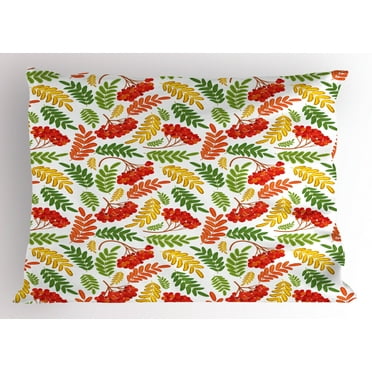 Rowan Pillow Sham Autumnal Flora Wild Rural Nature Pattern Botanical Theme with Vibrant Colorful Leaves, Decorative Standard Size Printed Pillowcase, 26 X 20 Inches, Multicolor, by Ambesonne