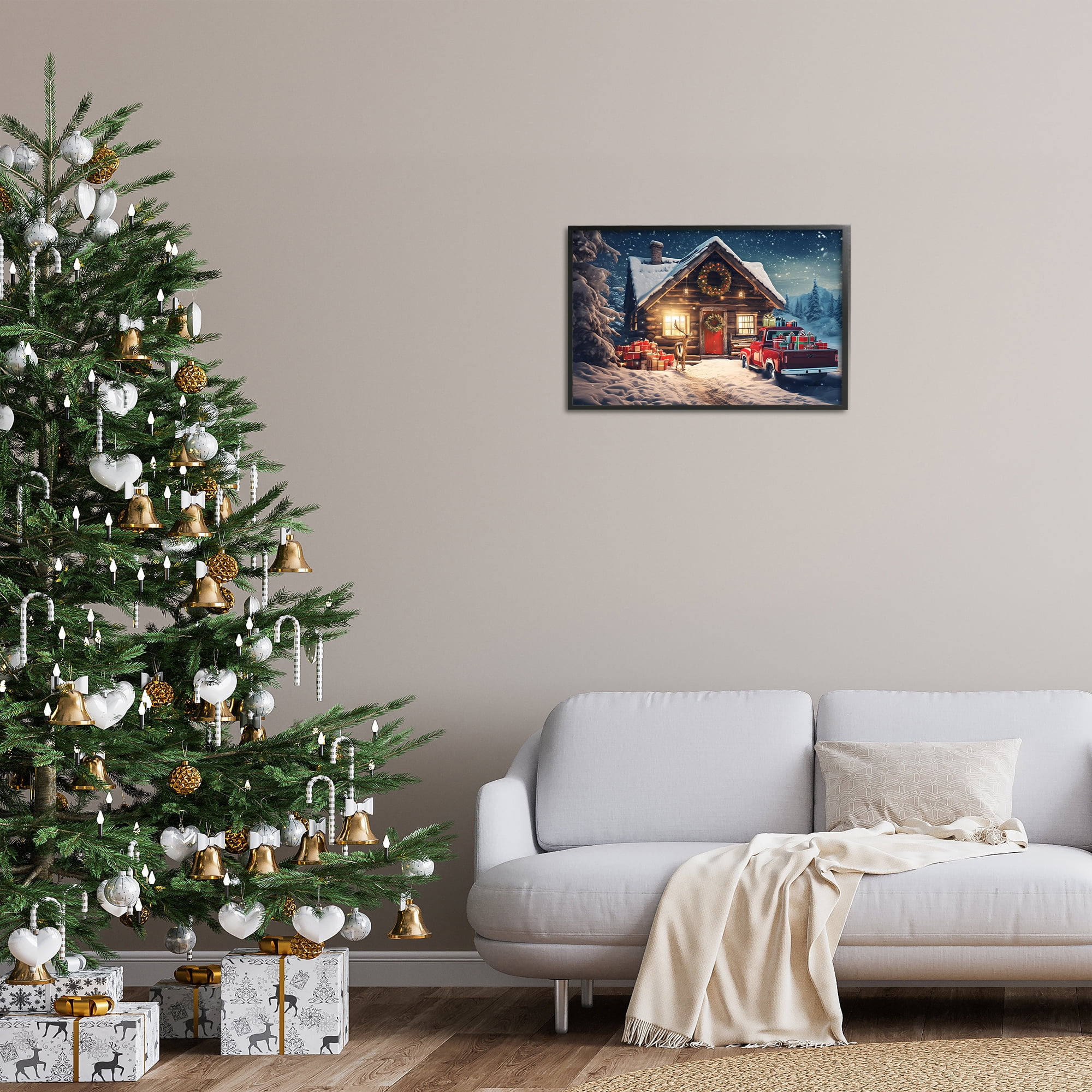 Stupell Industries Woodsy Holiday Cabin Holiday Painting Black Framed Art Prints Wall Art, 24 x 16