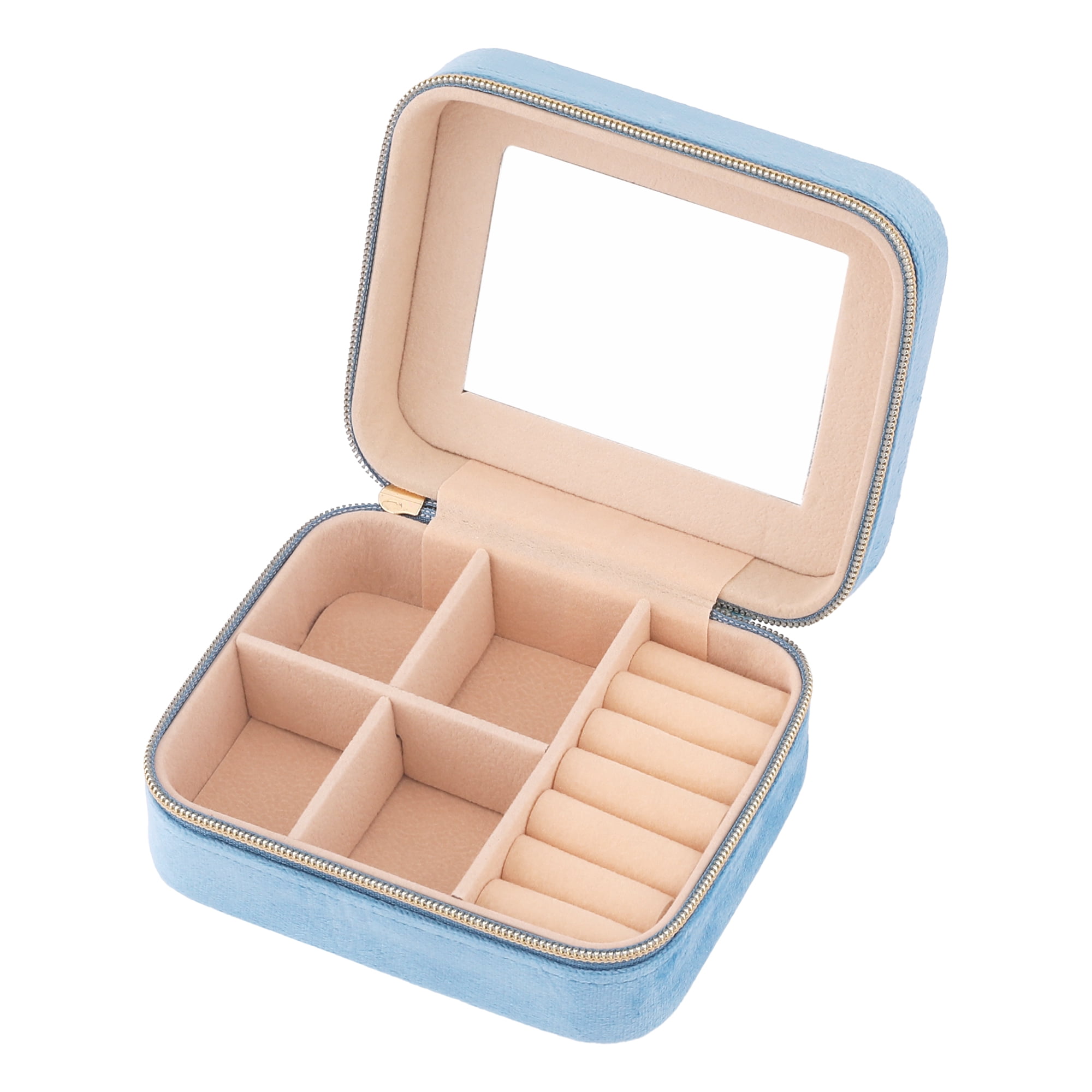 Unique Bargains Portable Velvet Jewelry Organizer Case for Women Blue