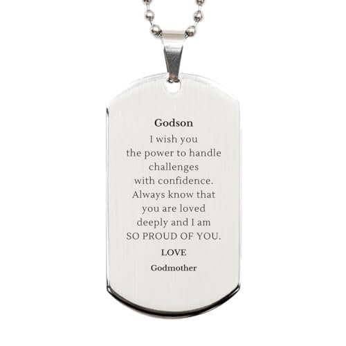 Amangny Engraved Silver Dog Tag Godson Graduation Gifts Godmother Love Confidence Proud Military Son Necklace Inspirational Jewelry for Him