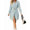 thumbnail image 3 of Women'S Vintage Washed Denim Loose Casual Long Sleeve Raw Edge Dress Light Blue L, 3 of 10