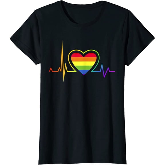 LGBT Heartbeat Pride Rainbow Flag Heart Lesbian Love Gift T-Shirt