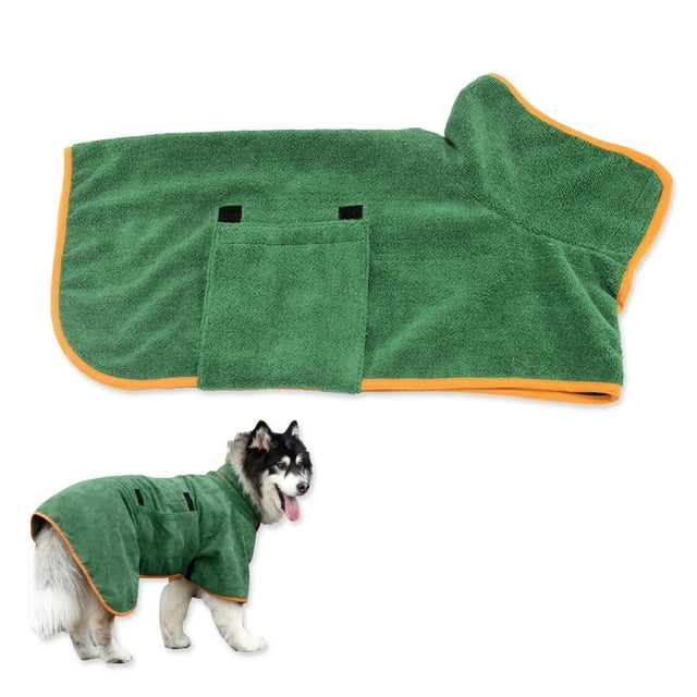 Toalla de baño para secado de perros, material de microfibra, albornoz absorbente de secado rápido para perros, higroscópico de secado rápido para mascotas, cuello y cintura ajustables