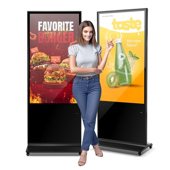 KFFKFF 55"Indoor Touchscreen Digital Kiosks Advertizing Screen 4K UHD LCD Screen IPS Full HD LCD Screen Floor Standing Digital Signage Advertising Display Kiosk，WiFi/USB Input