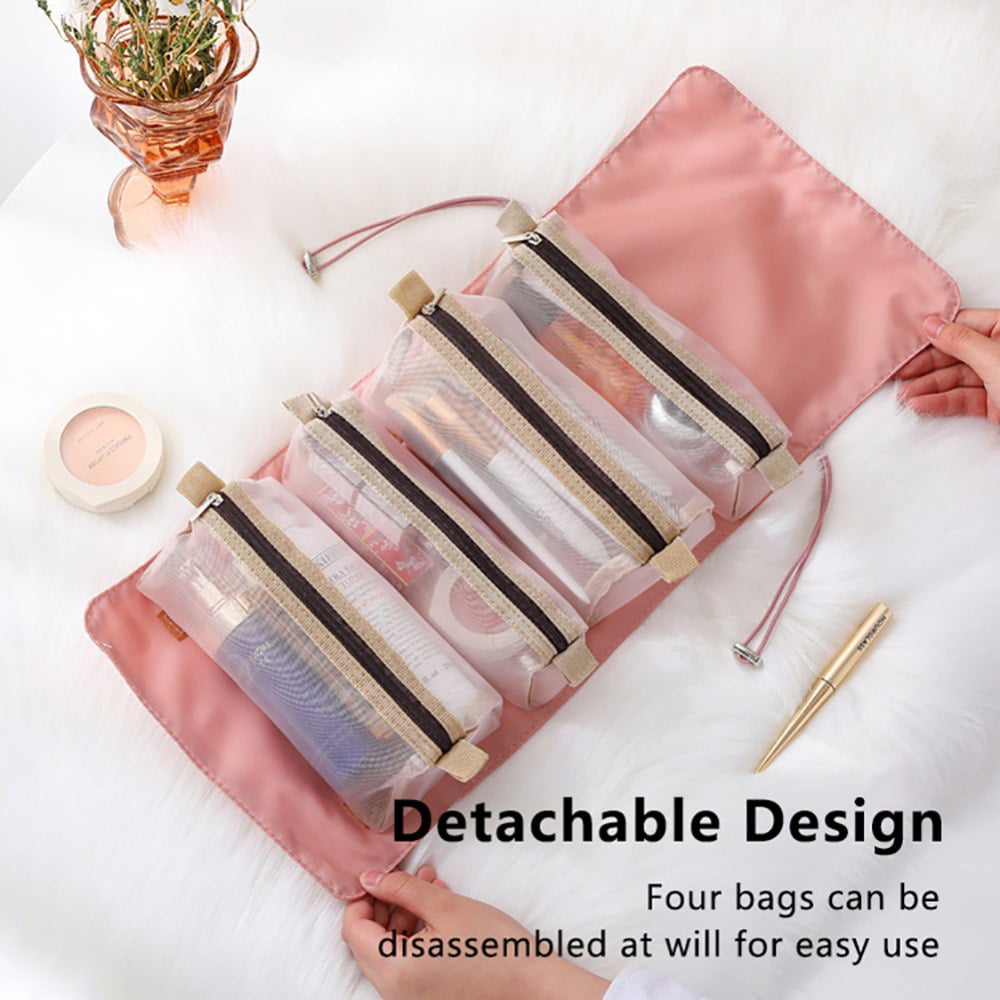 Hanging Roll-Up Makeup Bag,4-in-1 Foldable Toiletry Bag for
