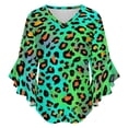 thumbnail image 5 of Neon Leopard Print Vibrant Pattern Women's V-Neck Blouse With 3/4 Ruffled Bell Sleeves Casual Top Ladies Blouses, 5 of 7