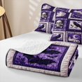 thumbnail image 4 of Feelyou Boho Ghost Raven Quilt Full, Spooky Pumpkin Black Cat Full Bedspread Sets, Purple White, 3 Pieces, 1 Comforter and 2 Pillowcases, 4 of 7