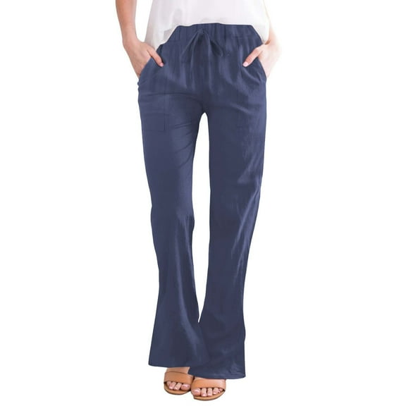 Women Clothing Women's Casual Pants Women's Fashionable Casual Cotton and Linen Pocket Waist Slim Bell Bottom Trousers Women Casual Pants