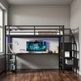 thumbnail image 2 of Tcbosik Full Size Loft Bed with Charging Station and LED Light, L-Shaped Desk, Storage Wardrobe and Adjustable Shelf, Metal Bed Frame with Stair and Guardrail, Space Saving, Black, 2 of 9