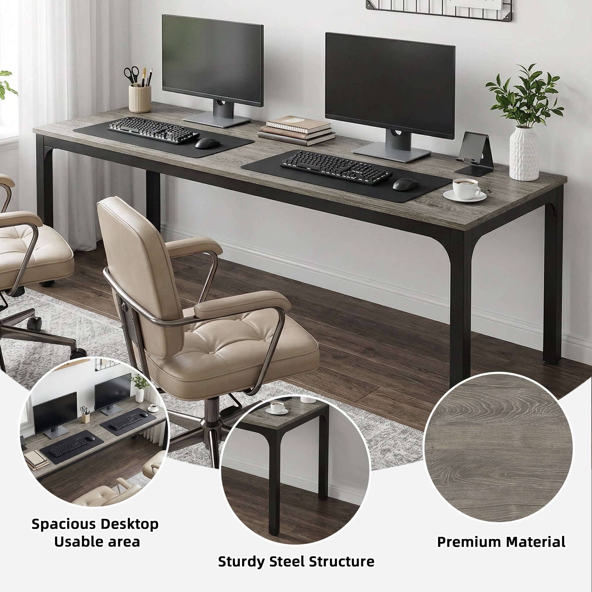 MAYEERTY 78.7" Extra Long Industrial Double Workstation Desk, 2-Person Home Office Desk with Heavy-Duty Metal Frame, 200lbs Capacity MDF Tabletop