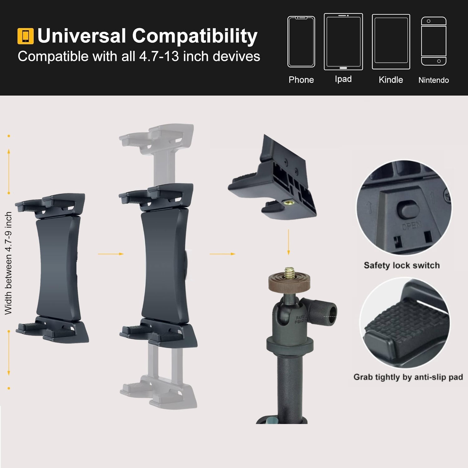 LINCO 55" Adjustable Steel iPad Tablet Tripod Stand with 360° Rotating Mic Stand Phone Holder