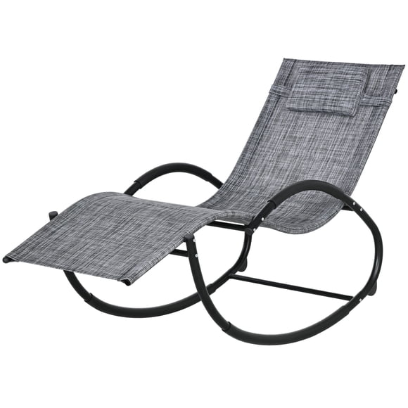 Grey Outdoor Rocking Chair with Metal Frame and Mesh Seat, Ergonomic Zero Gravity Patio Lounge Chair with Padded Headrest for Garden, Porch, Deck, and Backyard, 24" x 61" x 34.75"
