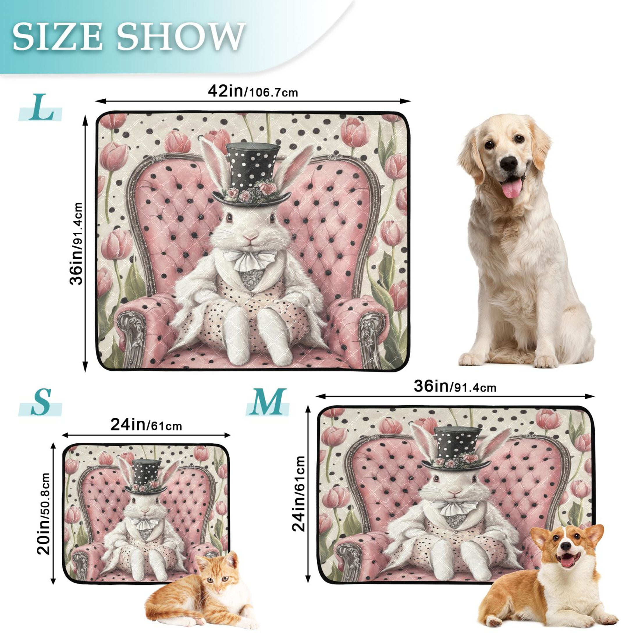 Qxltty Gentleman White Rabbit Cat litter Pads Pet Set of 2 Diaper Mats Center Anti-leakage Layer Absorbent Soft and Comfortable