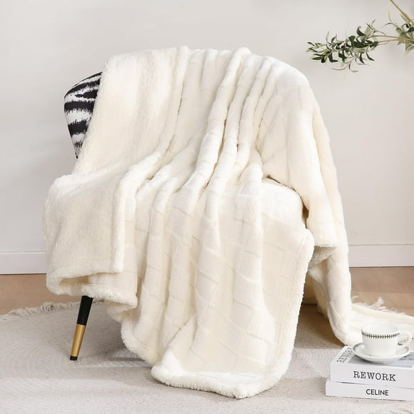 Gracelife Sherpa Throw Blanket Fleece Blanket, Soft Fluffy Blanket for Couch 60”*80”, Large Thick Blanket for All Season Use, Off White