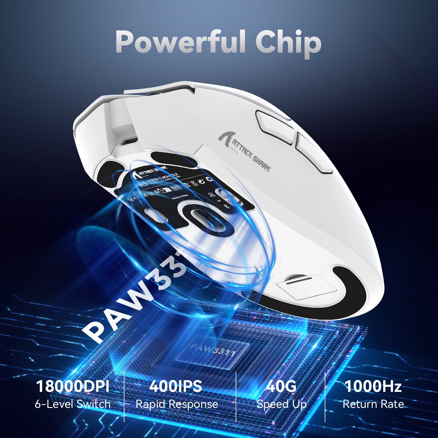 ATTACK SHARK R1 SUPERLIGHT Mouse with Tape, PixArt PAW3311 Gaming Sensor, BT/2.4G Wireless/Wired Gaming Mouse, 6 Adjustable DPI up to 18000, 65 Hrs Battery, Office Mice for Win11/Xbox/PS/Mac