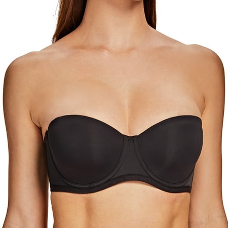 MELENECA Women s Strapless Bra for Large Bust Back Smoothing Plus Size with Underwire Black 42E