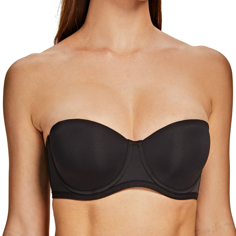 MELENECA Women's Strapless Bra for Large Bust Back Smoothing Plus Size with  Underwire Black 40E