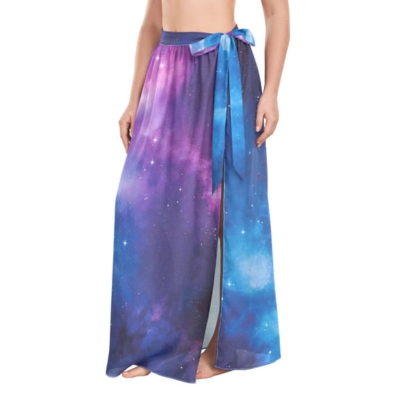 FORMRS Womens Long Sarong Beach Wrap Semi-Sheer Bikini Skirt Bathing Swimsuit Cover Up, Galaxy Pattern