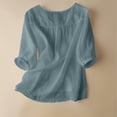 thumbnail image 5 of ClodeEU Women's Embroidered Linen Blend V Neck Short Sleeve T-Shirt ,Casual Top for Summer Blue,Womens Plus XL, 5 of 6