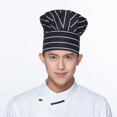 thumbnail image 2 of Chef Hat Adult Adjustable Elastic Baker Kitchen Cooking Chef Cap(Black and white strips), 2 of 3
