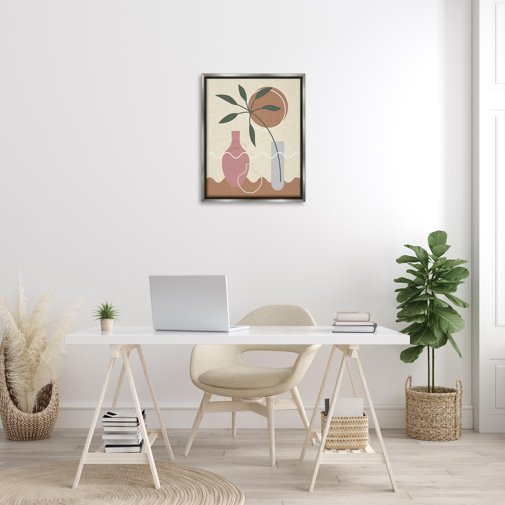 Stupell Industries Boho Vase Still Life Botanical & Floral Painting Gray Floater Framed Canvas Art Print Wall Art, 25 x 31