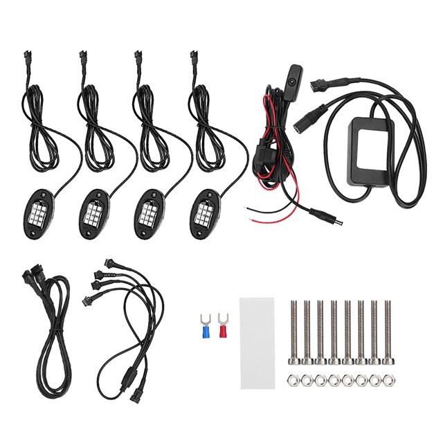 4 Uds RGB LED intermitente luz de roca de varios colores luz luminosa debajo del cuerpo Bluetooth inalámbrico