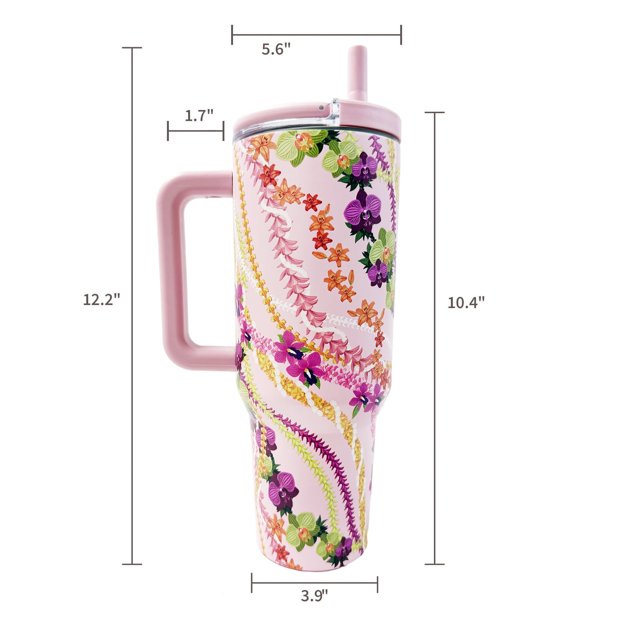 Island Crew 40 oz Light Pink Floral Lei Stainless Steel Tumbler with Handle