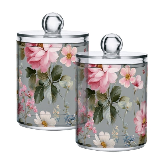 Vintage Roses Translucent Plastic Cans Storage Canisters with Lid Set of 2