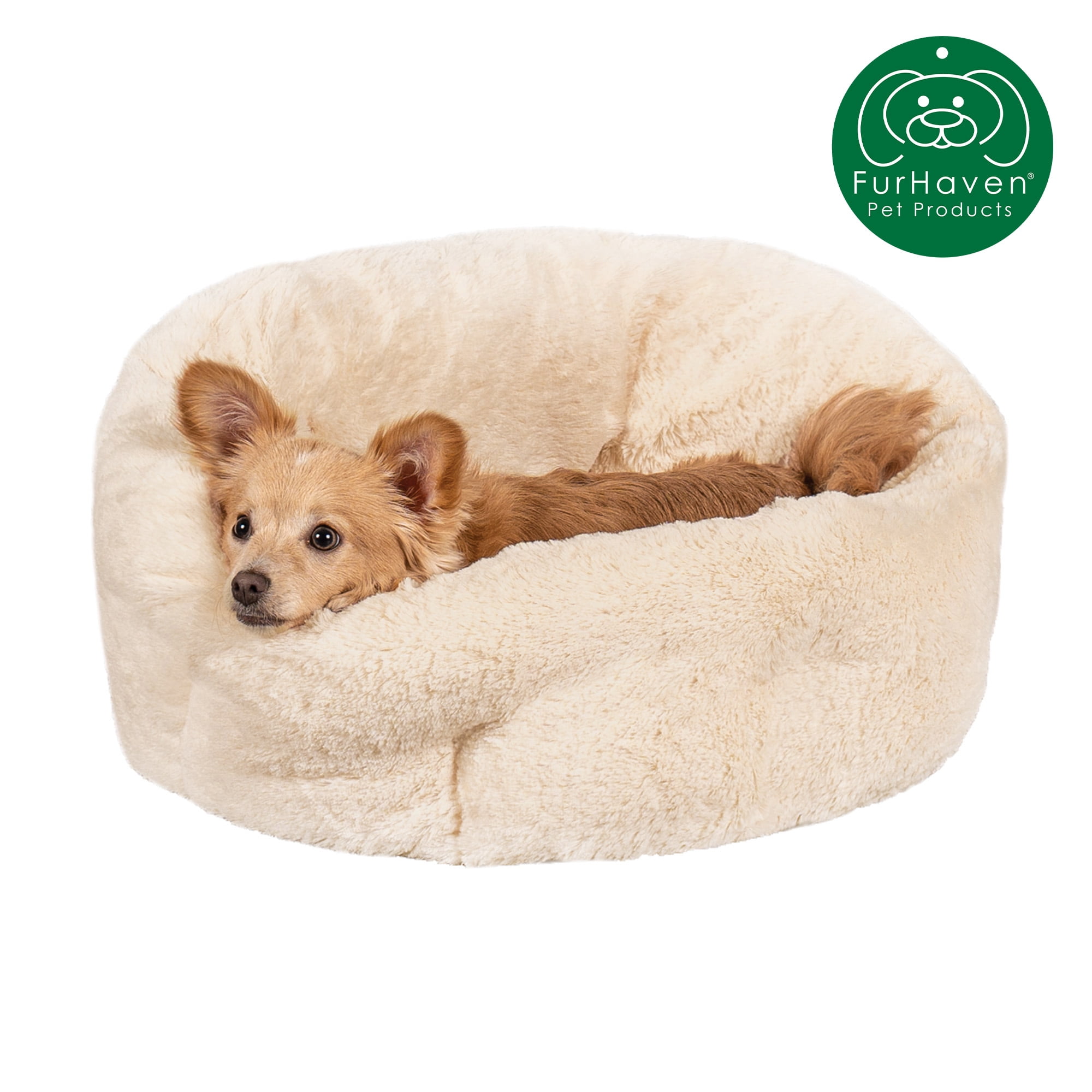 FurHaven Pet Products Luxury Faux Fur Warming Hi-Lo Cuddler Pet Bed - Cream, Small - 20"