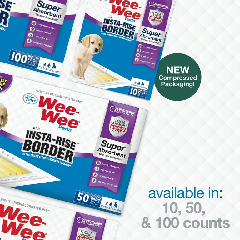Four Paws Wee Wee Insta Rise Border Potty Training Dog Puppy Pads Pet Pee Pads 10ct Walmart