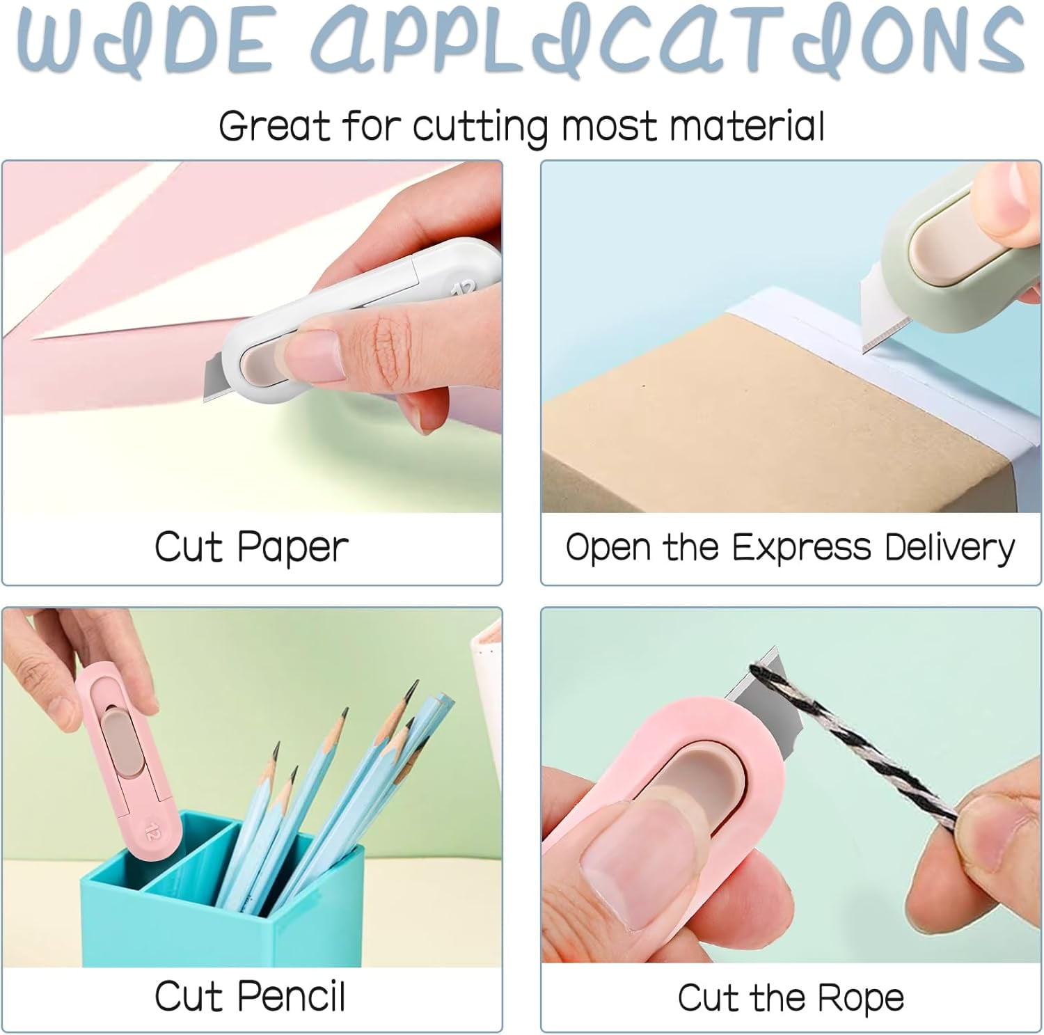 Box cutter, box opener cutter Easy Slide Retractable Cute Box Cutter for Office, Home, Crafts, Hobby Use (9 pcs Box Cutter Retractable)