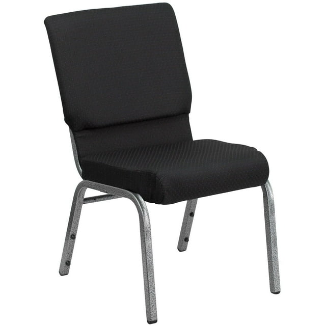 HERCULES Series 18.5''W Stacking Church Chair in Black Patterned Fabric - Silver Vein Frame