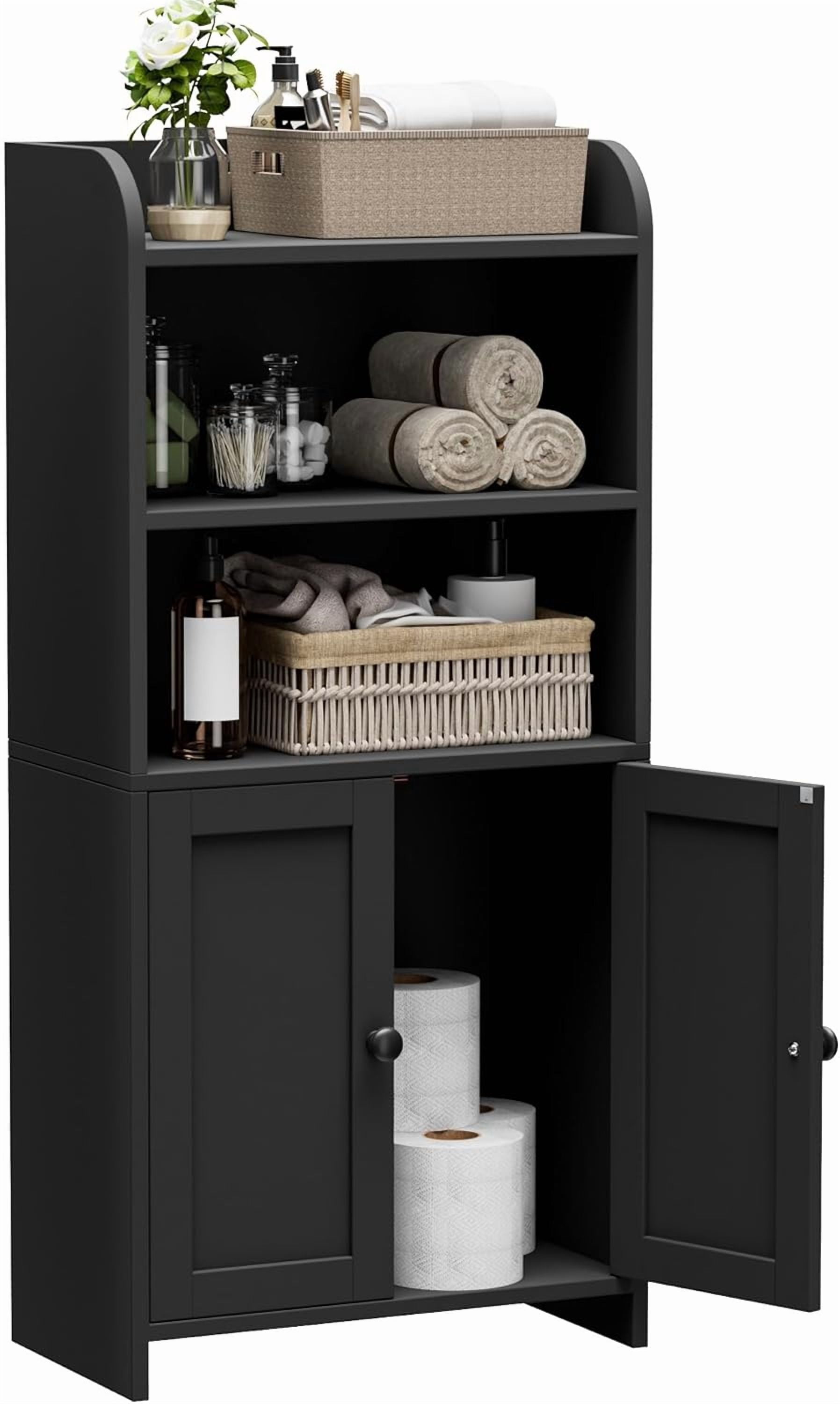 Small Bathroom Storage Cabinet, Freestanding Toilet Paper Storage with 2 Doors and Shelves, Bathroom Organizers and Storage for Small Spaces, Laundry Room, 7.9" D x 14.6" W x 31" H, Black