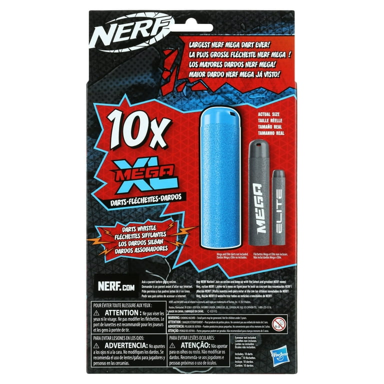 Nerf Mega XL Double Crusher Blaster, Largest Nerf Mega Darts Ever, 4 Nerf  Mega XL Whistler Darts, Onboard Dart Storage - Nerf