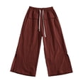 thumbnail image 4 of Linen Cotton Capris Women Wide Leg Drawstring Split Hem Elastic Waist Capri Pants Casual Loose Fit Summer Trousers with Pockets, 4 of 5