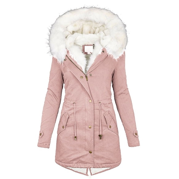 DondPO Women's Winter Coats Women Plus Size Winter Coat Lapel Collar Long Sleeve Jacket Thicken Coat Jacket Warm Hooded Thick Padded Jackets Parkas for Women Snow Coats for Women Pink M Clearance!