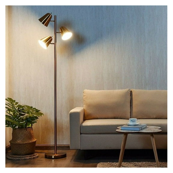 64" 3-Light LED Floor Lamp, Reading Light for Living Room Bedroom, Adjustable Lampshade, Modern Minimalist Style, Foot Switch
