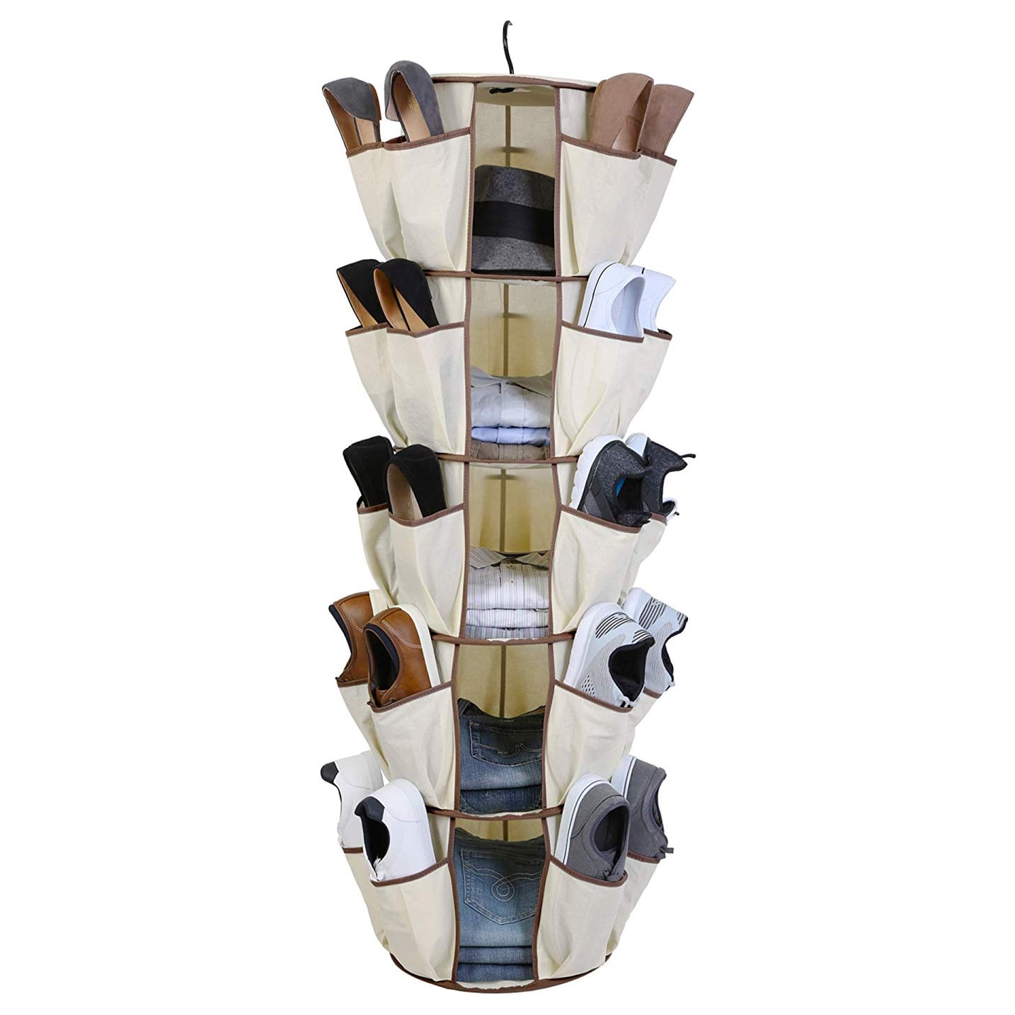 Rotating Carousel Closet Organizer, 5Tier with 40 Pockets, Brown