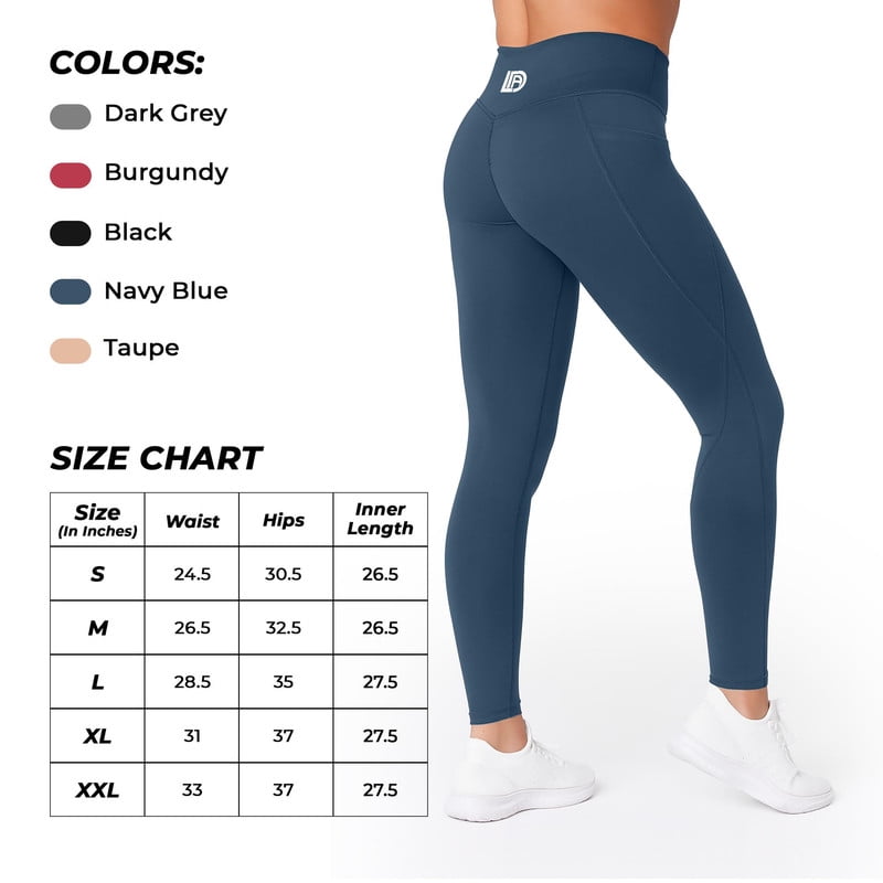 Leggings for Women with Pockets - Buttery Soft, High Waisted Tummy Control Yoga Pants for Workout Gym Running - Size XXL (US) - Navy Blue Stretch Leggings