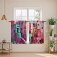 thumbnail image 2 of Abstract Red Kitchen Curtain for Berdoom Living Room Cafe 45 Inch Length, Painting Buildings Geometric Color Block Tiers Curtains Light Filtering Drapes Rod Pocket Window Treatment 2 Panels 52"Wx45"L, 2 of 8
